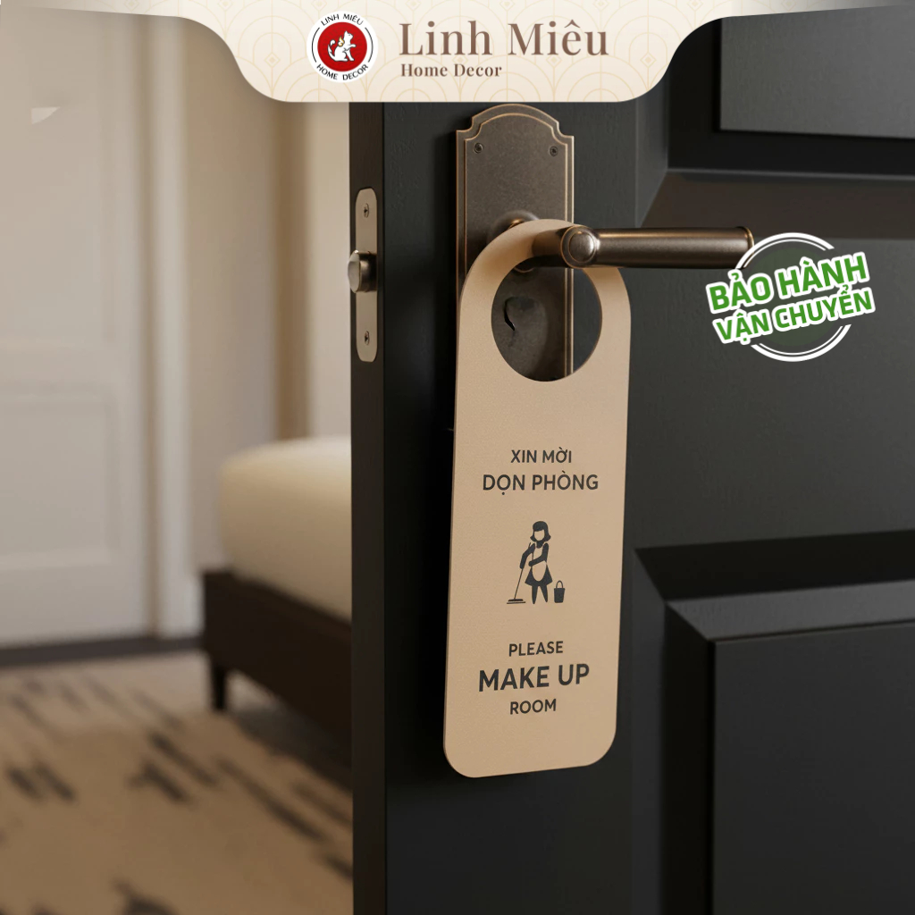 Thẻ treo cửa PVC cán mờ in logo khách sạn trên tay nắm cửa phòng