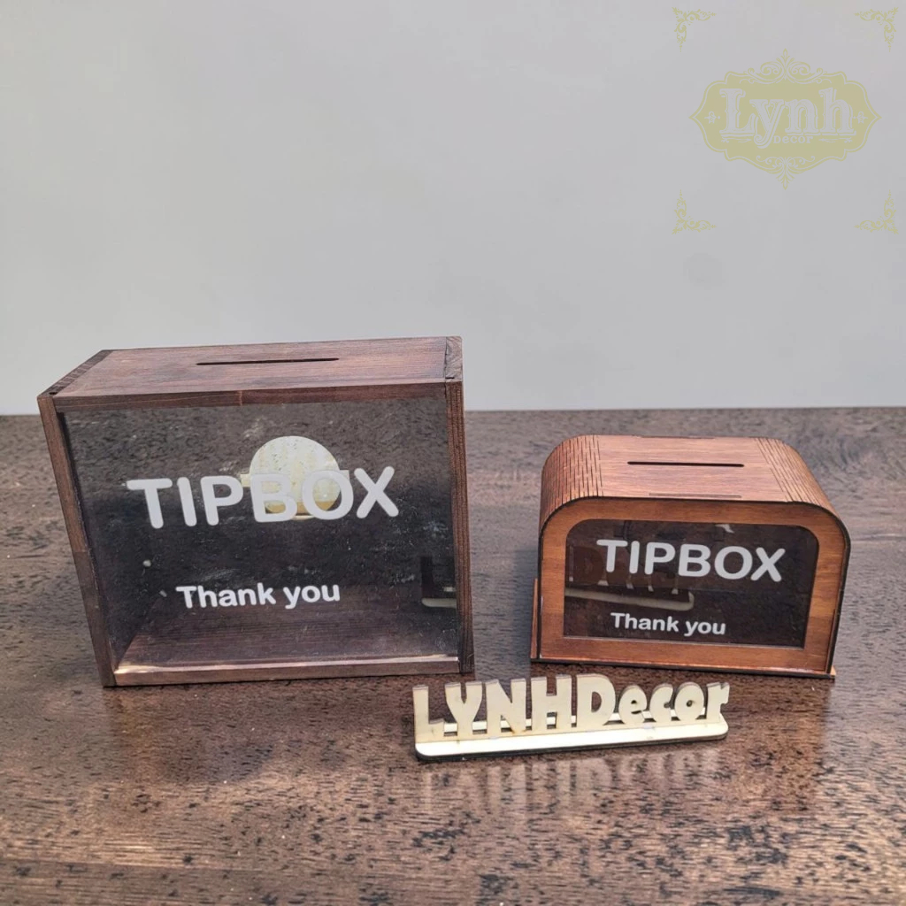 Hộp Gỗ Tipbox Khắc Tên Quán Cafe, Trà Sữa – LynhDecor Miễn Phí Thiết Kế Logo, Slogan Theo Yêu Cầu