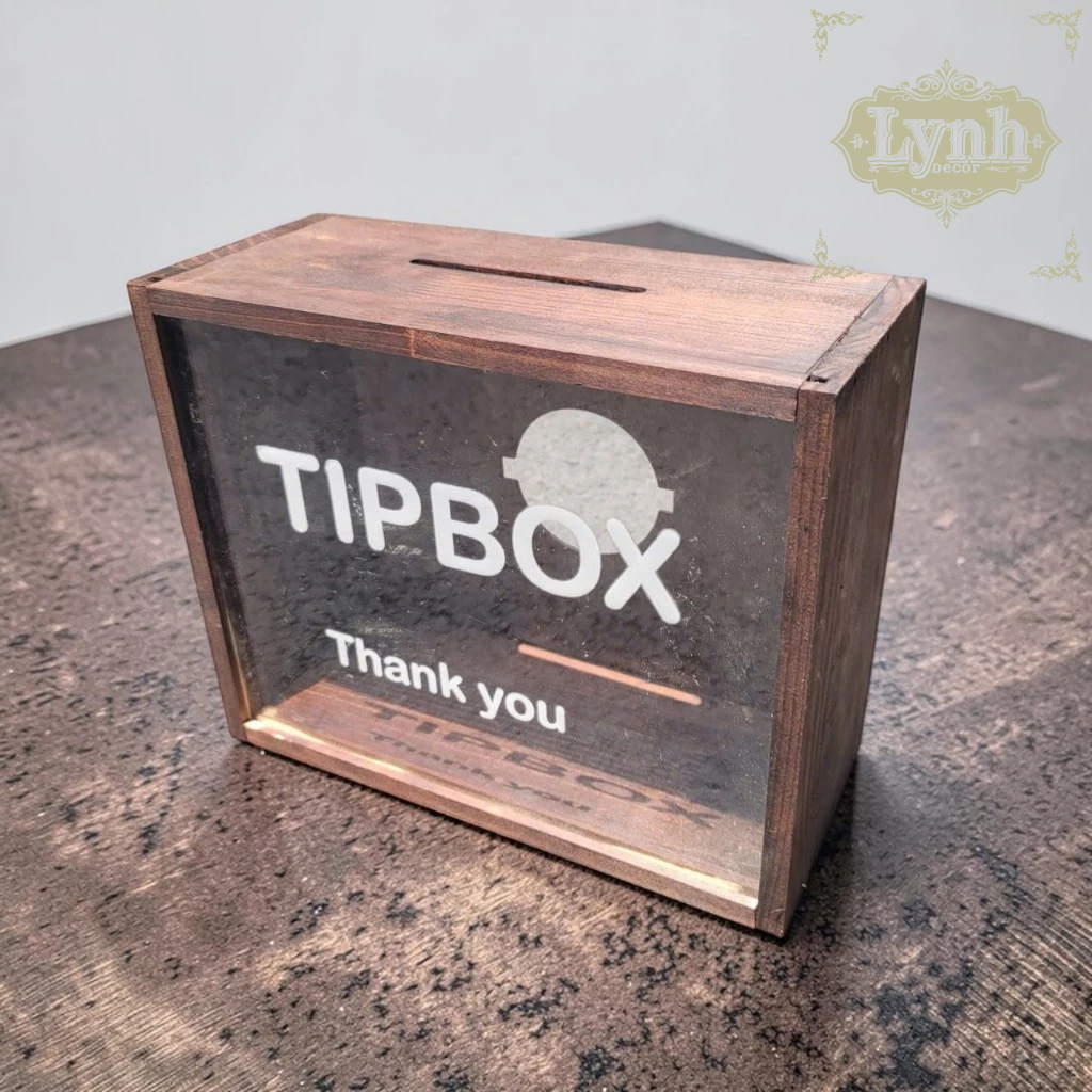 Hộp Gỗ Tipbox Khắc Tên Quán Cafe, Trà Sữa – LynhDecor Miễn Phí Thiết Kế Logo, Slogan Theo Yêu Cầu