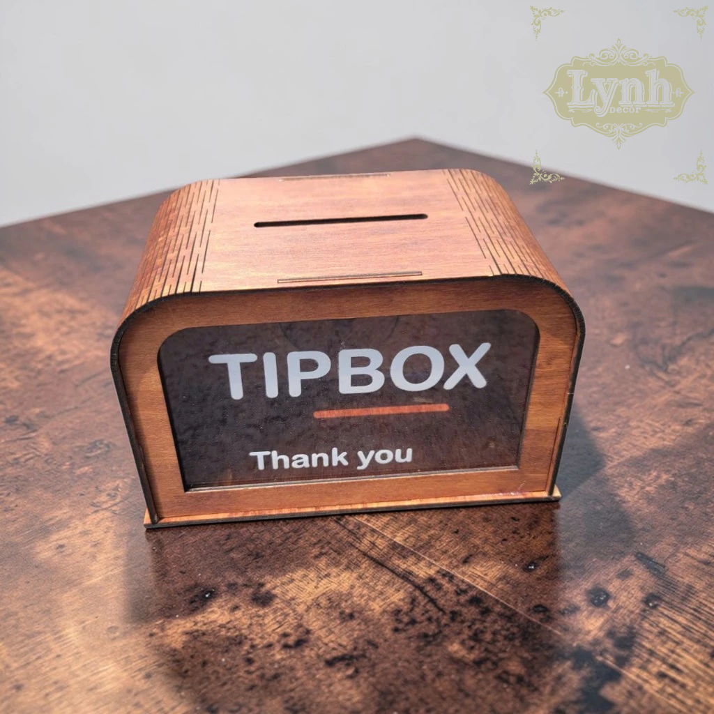 Hộp Gỗ Tipbox Khắc Tên Quán Cafe, Trà Sữa – LynhDecor Miễn Phí Thiết Kế Logo, Slogan Theo Yêu Cầu