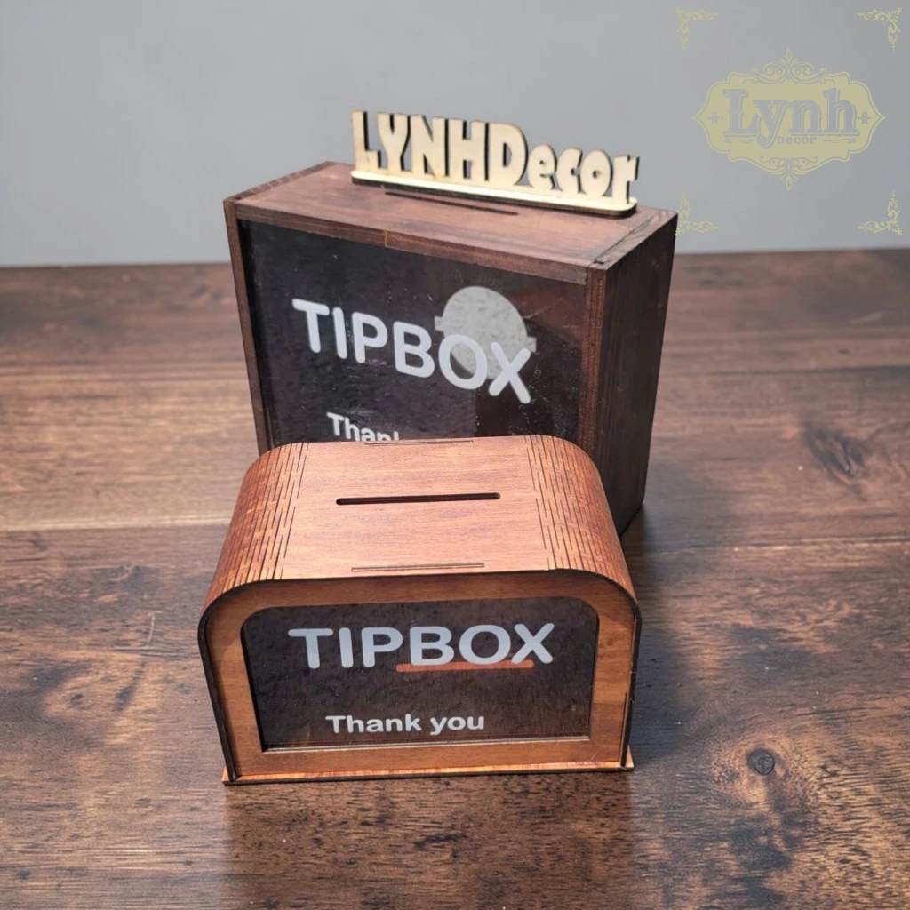Hộp Gỗ Tipbox Khắc Tên Quán Cafe, Trà Sữa – LynhDecor Miễn Phí Thiết Kế Logo, Slogan Theo Yêu Cầu