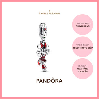 Charm Disney x Pandora Hình Minnie Trượt Băng Tráng Men Đỏ