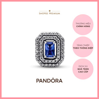 Charm Bạc Pandora Timeless Đính Đá Chữ Nhật Màu Xanh Lấp Lánh