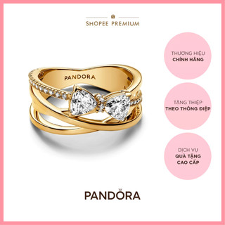 Nhẫn Pandora Timeless Mạ Vàng 14K Hình Nơ Thiết Kế 3 Vòng