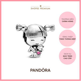 Charm Bạc Pandora Bé Gái Ôm Gấu Bông Hồng