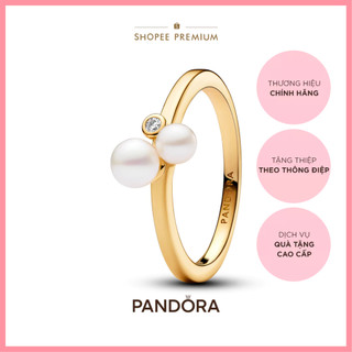 Nhẫn Pandora Timeless Mạ Vàng 14K Đính Ngọc Trai Đôi