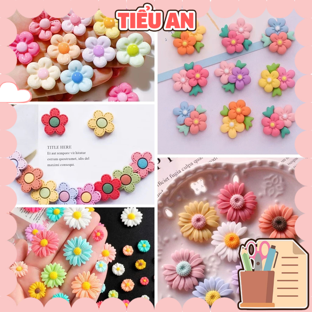 Combo 5 Charm ngẫu nhiên (C749) slime/ Dụng Cụ Trang Trí [Có Keo – Nút để Tự gắn] Hình Hoa Nhiều Kiểu Dáng