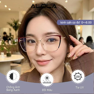Gọng Kính Giả Cận Nữ ALOLA Kính Mát Kim Loại Mắt Mèo Chống Ánh Sáng Xanh Tia UV Đổi Màu Khi Ra Nắng