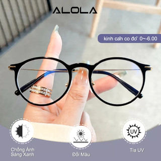Kính Cận Gọng Nam Nữ ALOLA Kính Cận Gọng Tròn Nhựa Chông Tia UV Ánh Sáng Xanh Kính Đổi Màu Khi Ra Nắng