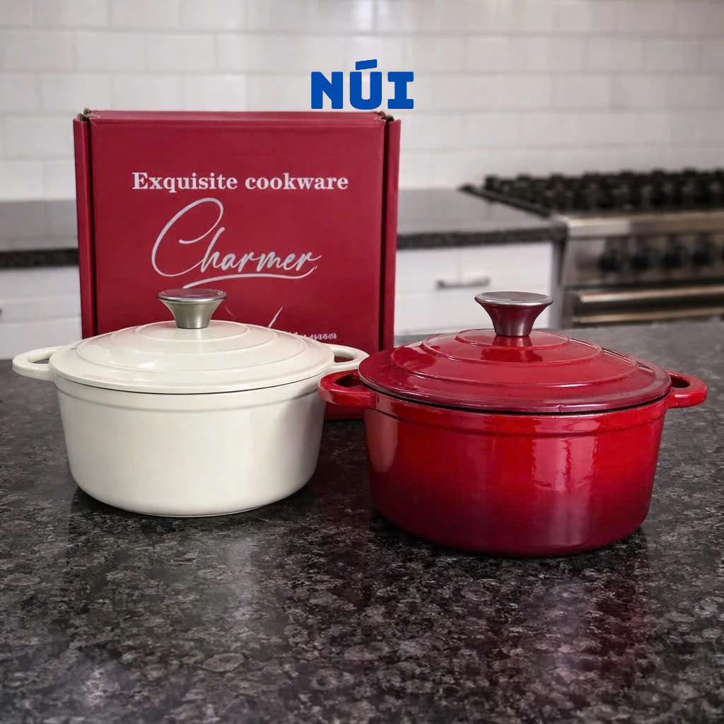 Nồi Gang Đúc CHARMER Tráng Men Size 20, 22, 24cm – Nồi Hầm, Kho Cá, Nấu Canh Giữ Nhiệt Lâu, Phù Hợp Mọi Loại Bếp