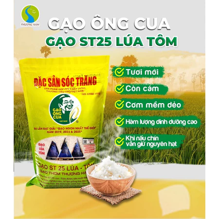Gạo ST25 Ông Cua Lúa Tôm Chính Hãng Túi 5kg - Gạo Ngon Nhất Thế Giới 2025 - Gạo Phương Nam