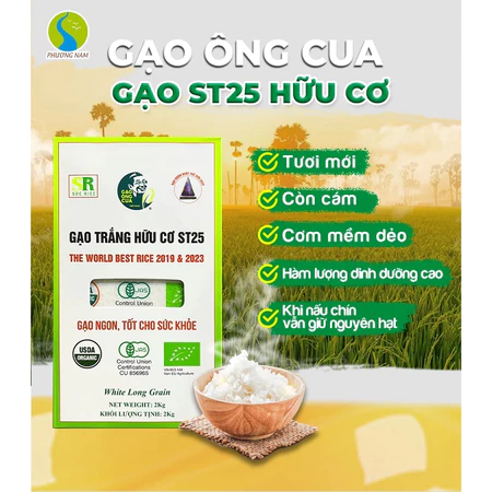 Gạo ST25 Ông Cua Hữu Cơ Chính Hãng Hộp 2kg - Gạo Ngon Nhất Thế Giới 2025 - Gạo Phương Nam