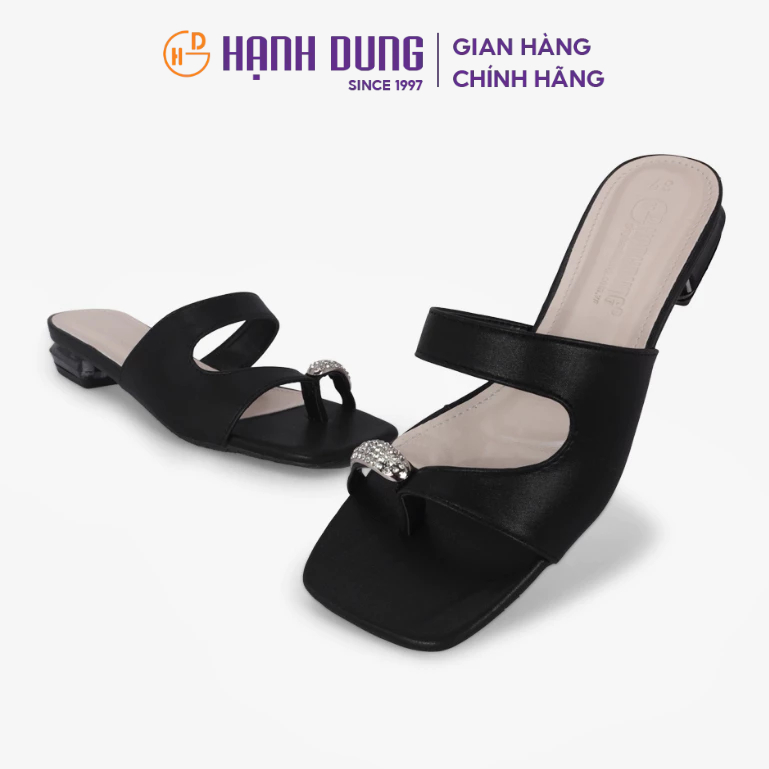 Dép Cao Gót Hạnh Dung Quai Kẹp Đính Ánh Kim HD12293AM