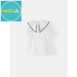 Áo Sơ Mi Cộc Tay Bé Gái ESS25S001R Wookids | Áo Sơ Mi Bé Gái 6-14 Tuổi Thoáng Mát Thanh Lịch Thời Trang Trẻ Em