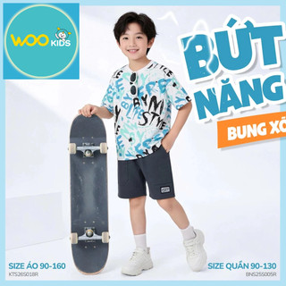 Áo Thun Bé Trai KTS26S018R Wookids | Áo Không Cổ 2-14 Tuổi Cotton 100% Thoáng Mát