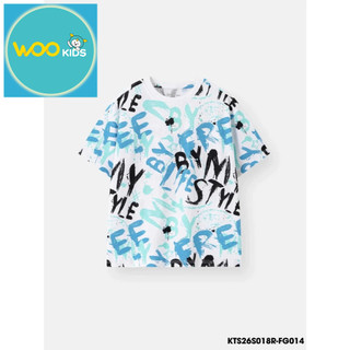 Áo Thun Bé Trai KTS26S018R Wookids | Áo Không Cổ 2-14 Tuổi Cotton 100% Thoáng Mát