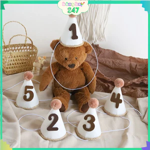 Mũ Dạ Trắng Số Tuổi 0-9 Trang Trí Sinh Nhật Phong Cách Hàn Quốc Dễ Thương Decor Party