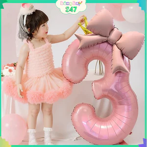 Bóng Số Hồng Pastel 70cm – Bóng Số Sinh Nhật Kèm Nơ Lỳ, Decor Tiệc Ngọt Ngào, Thôi Nôi Dễ Thương