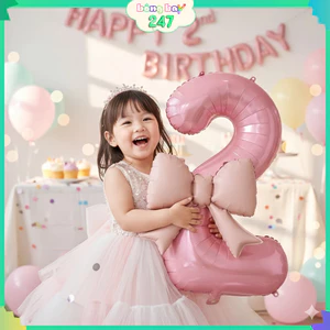 Bóng Số 70cm Kèm Nơ Cho Bé Gái Siêu Xinh – Trang Trí Sinh Nhật, Thôi Nôi, Đầy Tháng Hot Trend