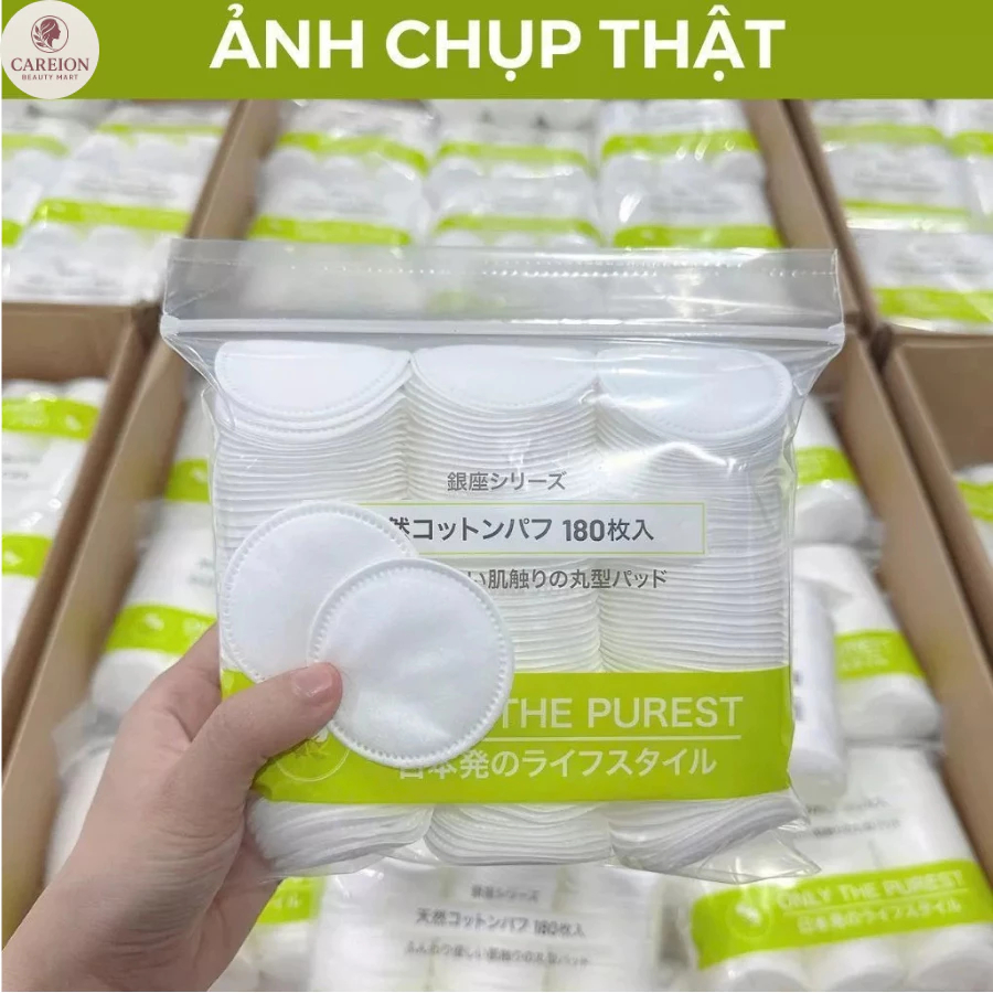 Bông Tẩy Trang Miniso 180 Miếng Nhật Bản Siêu Mềm Mại,Dai Không Xơ,Làm Sạch Sâu,Dùng Cho Da Nhạy Cảm