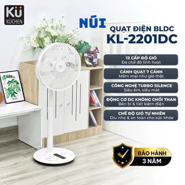 Quạt điện KUCHEN KL-2201DC BLDC cao cấp, gió tự nhiên, siêu êm 49dB, tiết kiệm điện 60%, quạt đứng 7 cánh, có remote