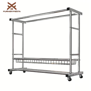 𝐅𝐔𝐑𝐍𝐈𝐒𝐇 𝐅𝐈𝐄𝐒𝐓𝐀 Giá Treo Quần Áo Inox Cao Cấp Có Bánh Xe Di Chuyển Cây Treo Quần Áo 2 Thanh Kệ Treo Quần Áo Dễ Lắp Ráp