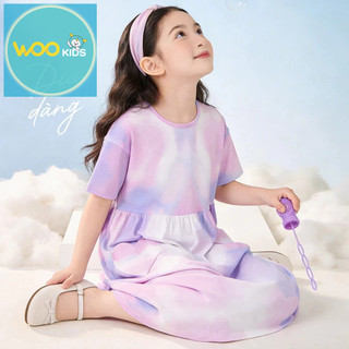 Váy Liền Dệt Kim Bé Gái DDN26S011R Wookids | Váy Mềm Co Giãn Thoải Mái Cho Bé 2-10 Tuổi