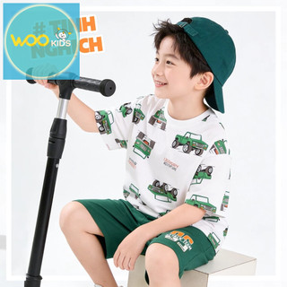 Áo Thun Không Cổ Bé Trai KTS26S010R Wookids | Áo Cotton 100% Mềm Mát Cho Bé 2-9 Tuổi