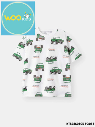 Áo Thun Không Cổ Bé Trai KTS26S010R Wookids | Áo Cotton 100% Mềm Mát Cho Bé 2-9 Tuổi