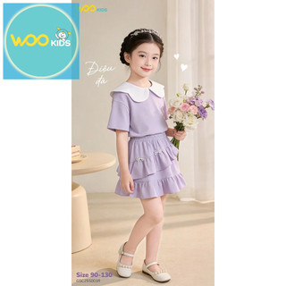 Set Đi Chơi Bé Gái GSC25S001R Wookids | Bộ Đồ Bé Gái Xinh Xắn Thoải Mái Cho Bé 2-9 Tuổi