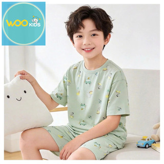 Bộ Đồ Bé Trai KSH26S019R | Bé trai 2-9 tuổi | Wookids | Thời trang trẻ em | Set áo thun quần short thoáng mát
