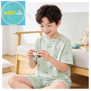 Bộ Đồ Bé Trai KSH26S019R | Bé trai 2-9 tuổi | Wookids | Thời trang trẻ em | Set áo thun quần short thoáng mát