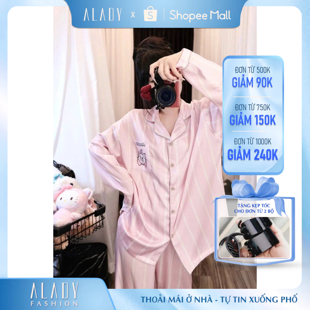 Bộ đồ ngủ nữ Pijama ALADY tay dài chất vải lụa Latin cao cấp - TD092
