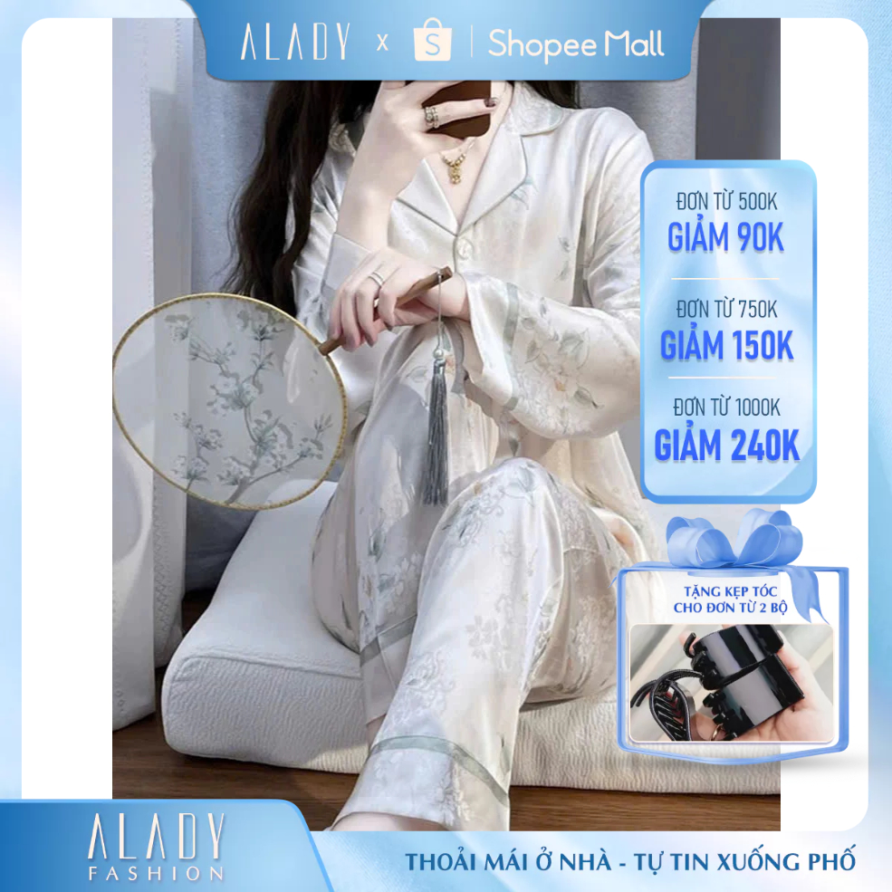 Bộ đồ ngủ nữ Pijama ALADY tay dài chất vải lụa Latin cao cấp - TD007