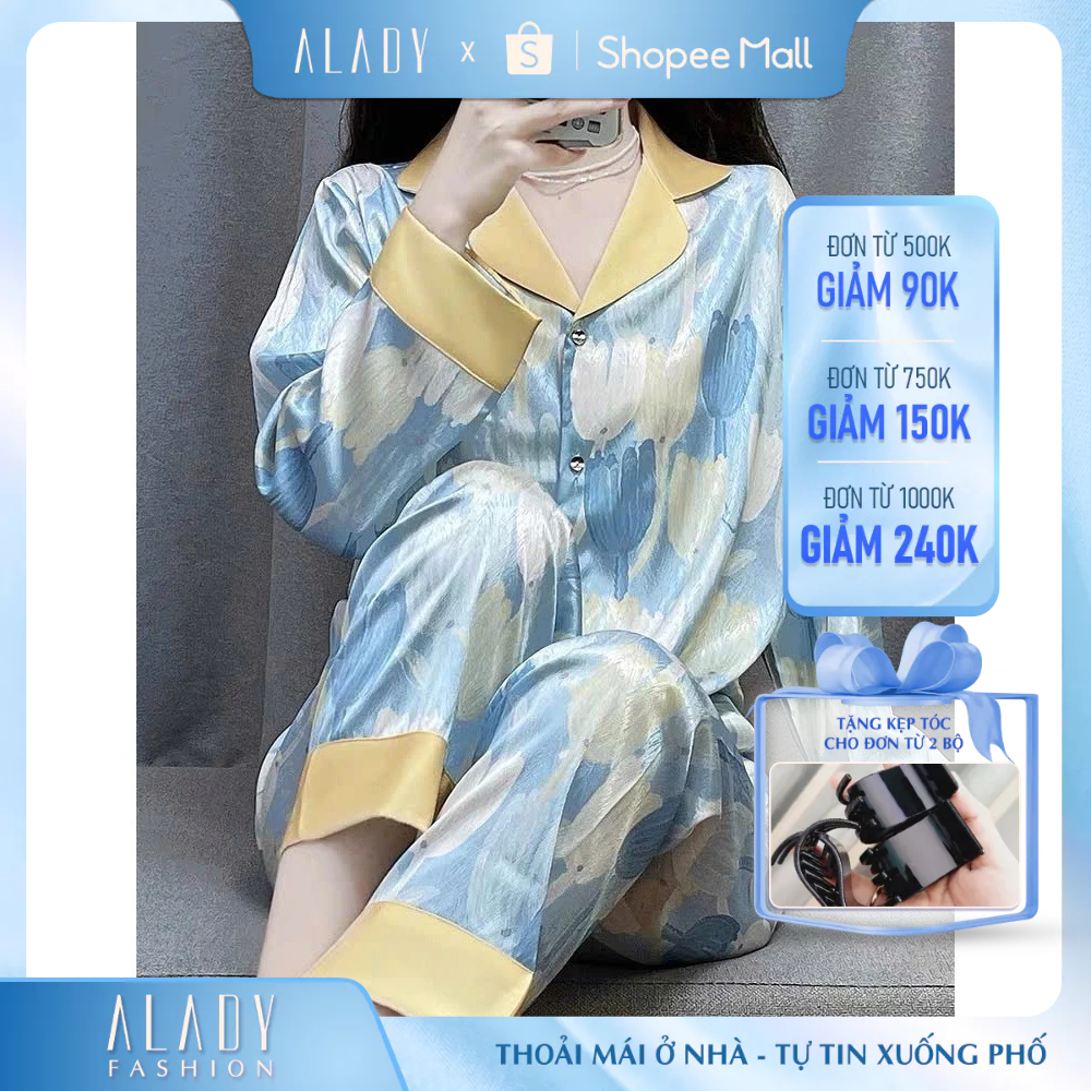 Đồ nữ Pijama ALADY Vải lụa xước ánh kim cao cấp, sang trọng họa tiết ...