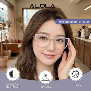 Kính Giả Cận Nữ ALOLA Mắt Kính Mắt Mèo Kim Loại Chông Tia UV Ánh Sáng Xanh Đổi Màu Khi Ra Nắng Cao Cấp