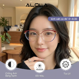 Kính Cận Có Độ Nữ ALOLA Kính Mát Kim Loại Mắt Mèo Đổi Màu Khi Ra Nắng Chống Ánh Sáng Xanh Tia UV