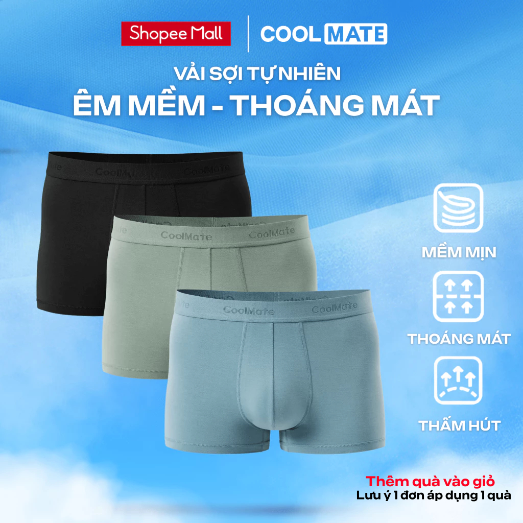 [GIÁ TỐT TRÊN LIVE]Combo 3 quần lót nam Trunk Lenzing Modal vải êm mềm, thấm hút kháng khuẩn tự nhiên Coolmate