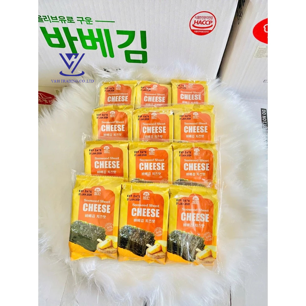 COMBO Rong Biển Ăn Liền Cho Bé Vị Phô Mai Hàn Quốc Thơm Ngon Ăn Dặm Cuộn Cơm (Bịch 3 Gói, Gói 4g)