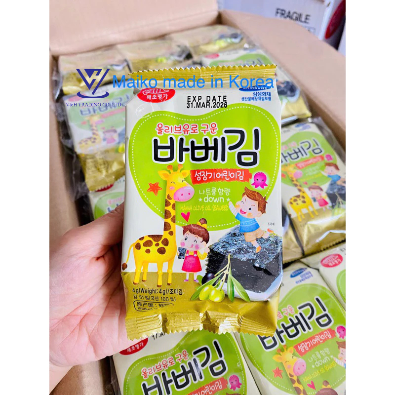 COMBO Rong Biển Ăn Liền Cho Bé BarbeKim Baby Kim Vị Oliu Ăn Dặm Hàn Quốc(Lốc 3 gói, Gói 4g)