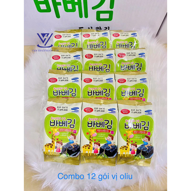 COMBO Rong Biển Ăn Liền Cho Bé BarbeKim Baby Kim Vị Oliu Ăn Dặm Hàn Quốc(Lốc 3 gói, Gói 4g)