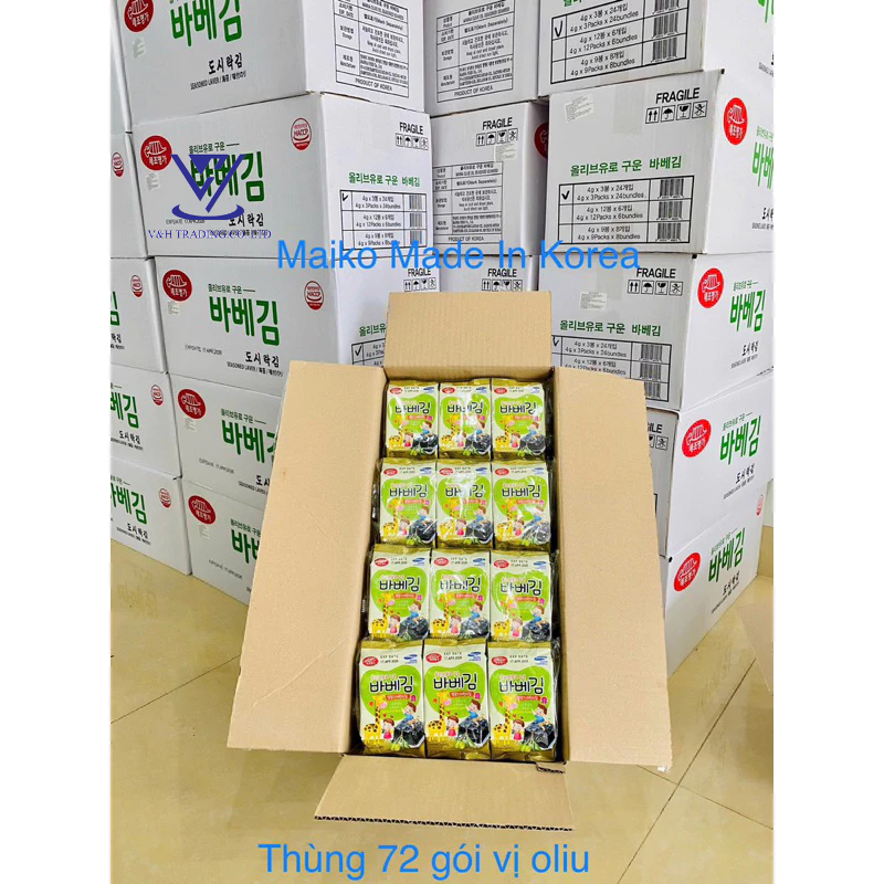 COMBO Rong Biển Ăn Liền Cho Bé BarbeKim Baby Kim Vị Oliu Ăn Dặm Hàn Quốc(Lốc 3 gói, Gói 4g)