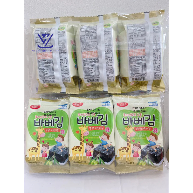 COMBO Rong Biển Ăn Liền Cho Bé BarbeKim Baby Kim Vị Oliu Ăn Dặm Hàn Quốc(Lốc 3 gói, Gói 4g)