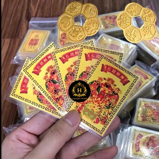 Ngũ Lộ Thần Tài phù kim bài thần tài Kèm Đồng Tiên Hoa Mai Kích Tài Lộc May Mắn Bình An