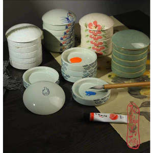 TPAT Khay pha màu sứ 5 tầng khay palette pha màu gốm hoa văn vẽ tranh thư pháp thủy mặc TPAT