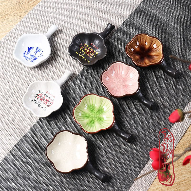 Nghiên mực đĩa đựng mực gốm sứ hoa mai kiêm gác bút thư pháp nhỏ gọn tiện lợi
