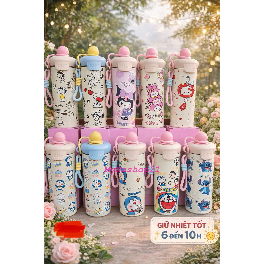 Bình giữ nhiệt 600ml nắp chống tràn, thiết kế tiện lợi với quai xách cho học sinh và dân văn phòng 2025.