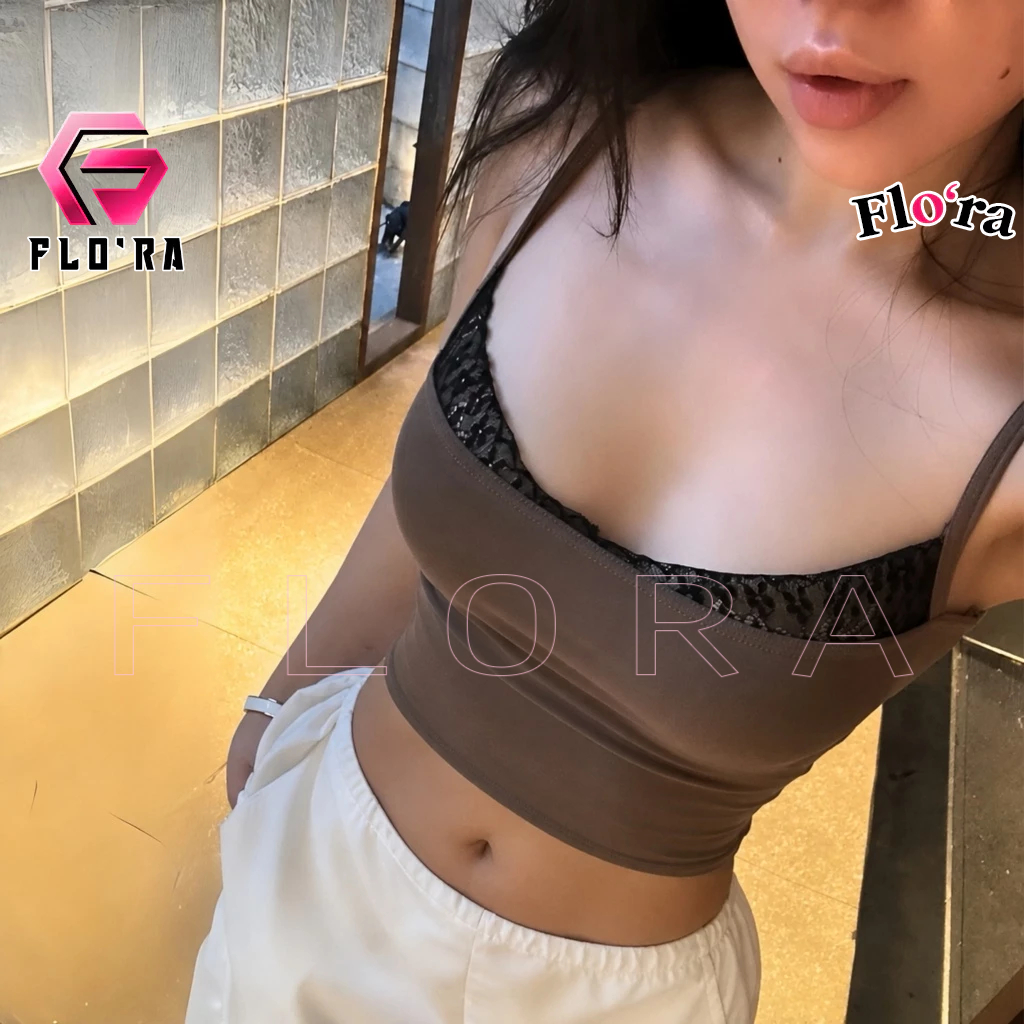 [BẢN MỚI] Áo Croptop HAI DÂY REN NGỰC Ver2 Thun Gân Sexy CR14, Áo Thun Nữ 2D Ôm Body Đẹp Tôn Dáng Flo'ra