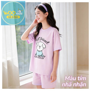 Đồ Bộ Bé Gái ESH26S003R | Wookids | 8-14 Tuổi | Cotton Poly Mềm Mát, Thoáng Khí, Dễ Thương