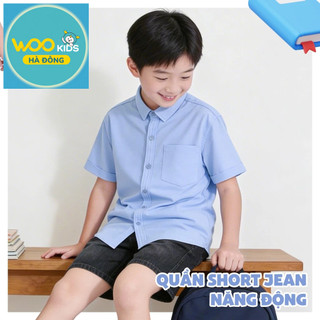 Áo Sơ Mi Cộc Tay Bé Trai TSS25S001R | Wookids | 5-14 Tuổi | Bamboo Poly Co Giãn, Thoáng Mát, Lịch Sự